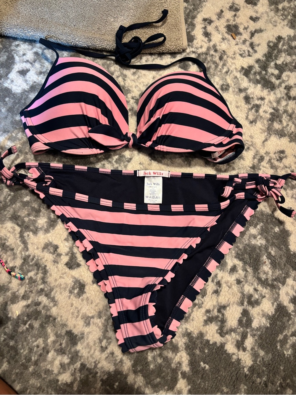 Jack Wills Pink & Navy Striped Two-Piece Bikini